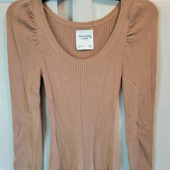 Abercrombie & Fitch Tan Knit Long Sleeve Midi Dress - Picture 2 of 7